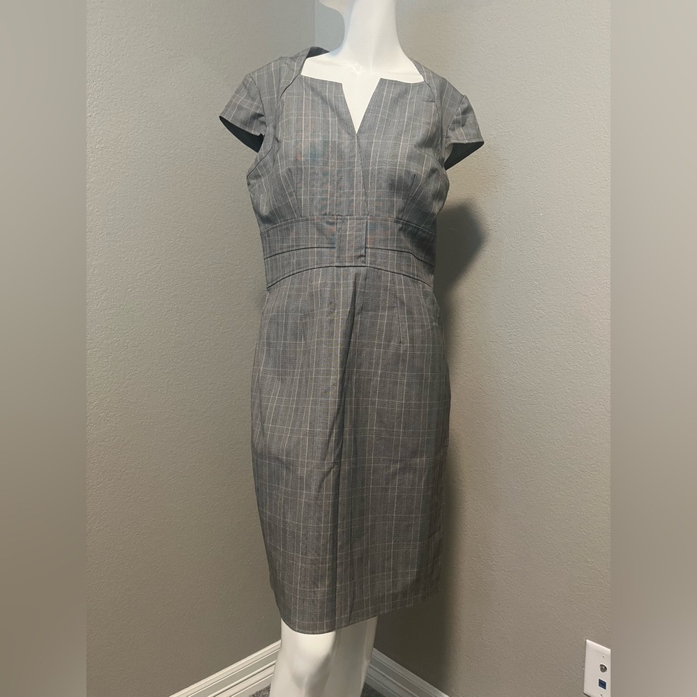Adrianna Papell Women’s Gray & Blue Checkered Midi Dress Size 12